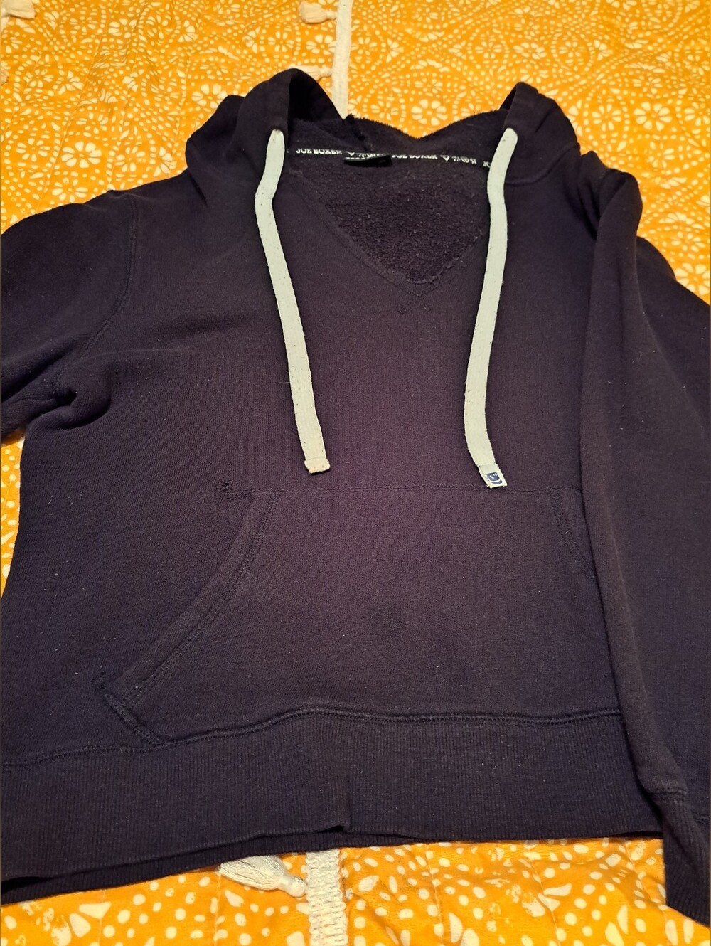 JOE BOXER distressed Black Sweatshirt with White Drawstring, measurements listed